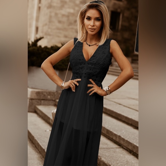 Slit Lace Detail V-Neck Dress - Picture 7 of 10